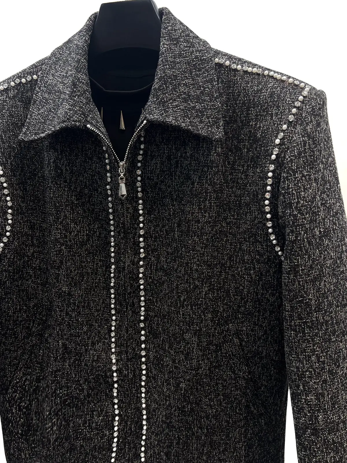Studded Lapel Zip Up Short Jacket | The Korean Fashion