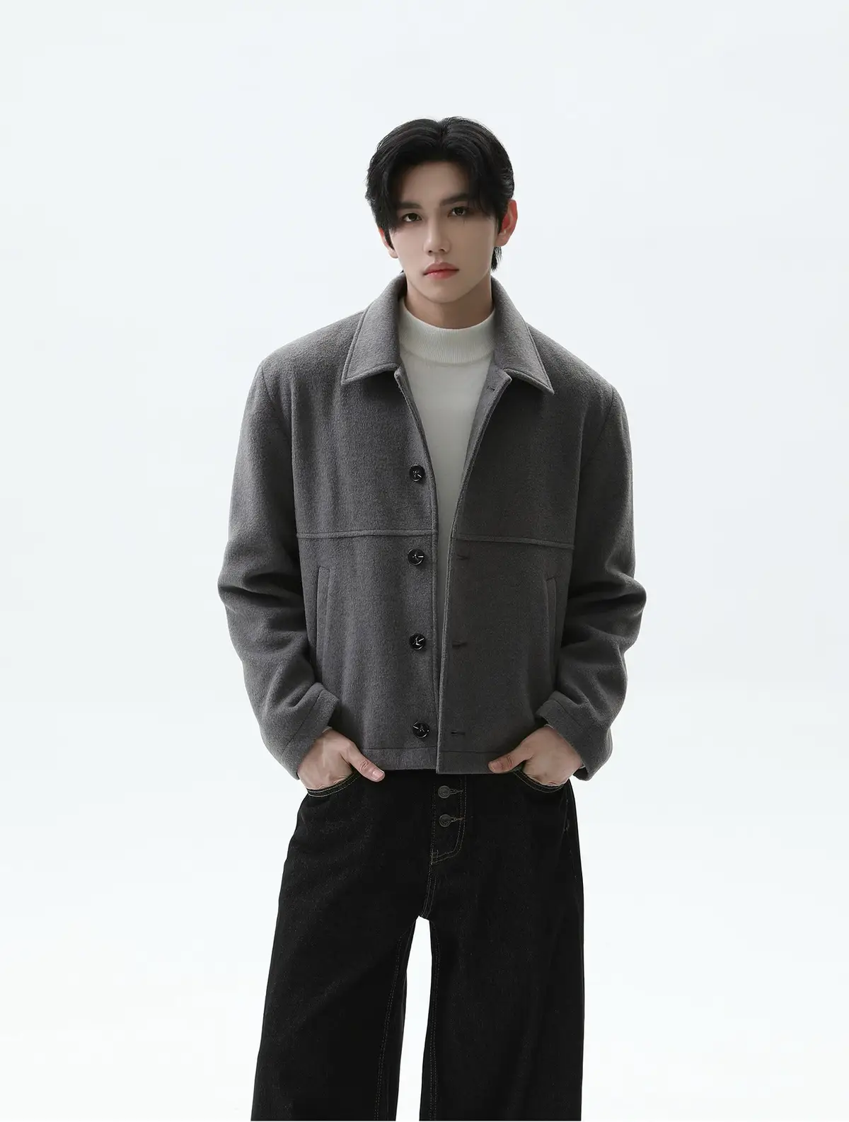Wool Blend Single-Breasted Short Coat | The Korean Fashion