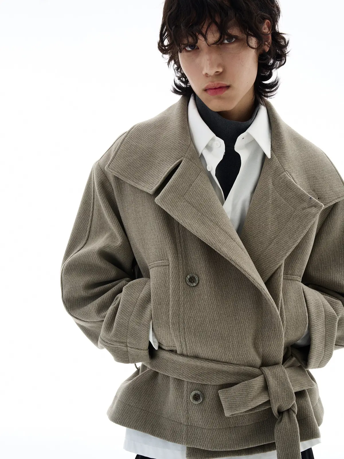 Wool Lapel Belted Short Coat | The Korean Fashion