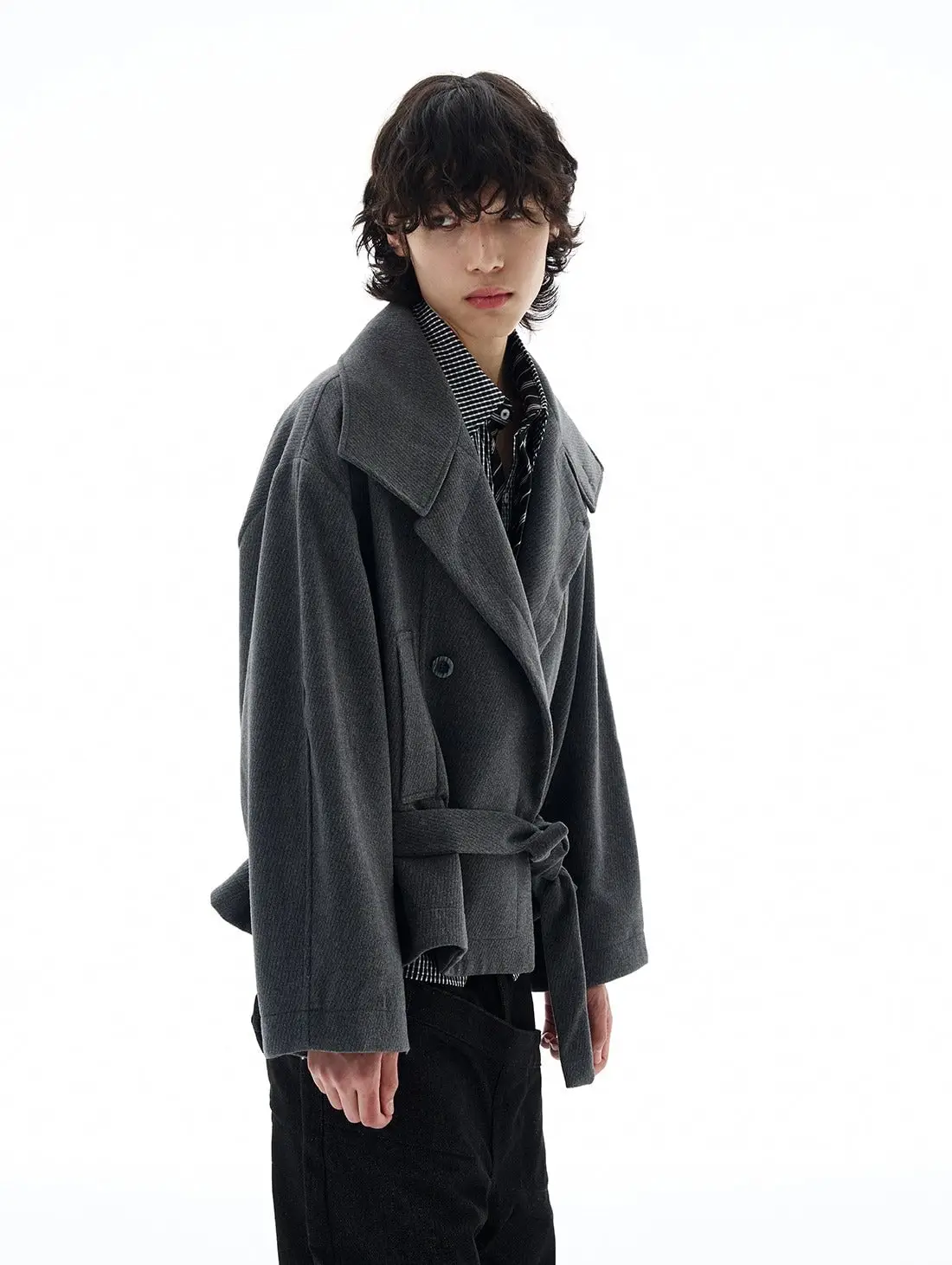 Wool Lapel Belted Short Coat | The Korean Fashion