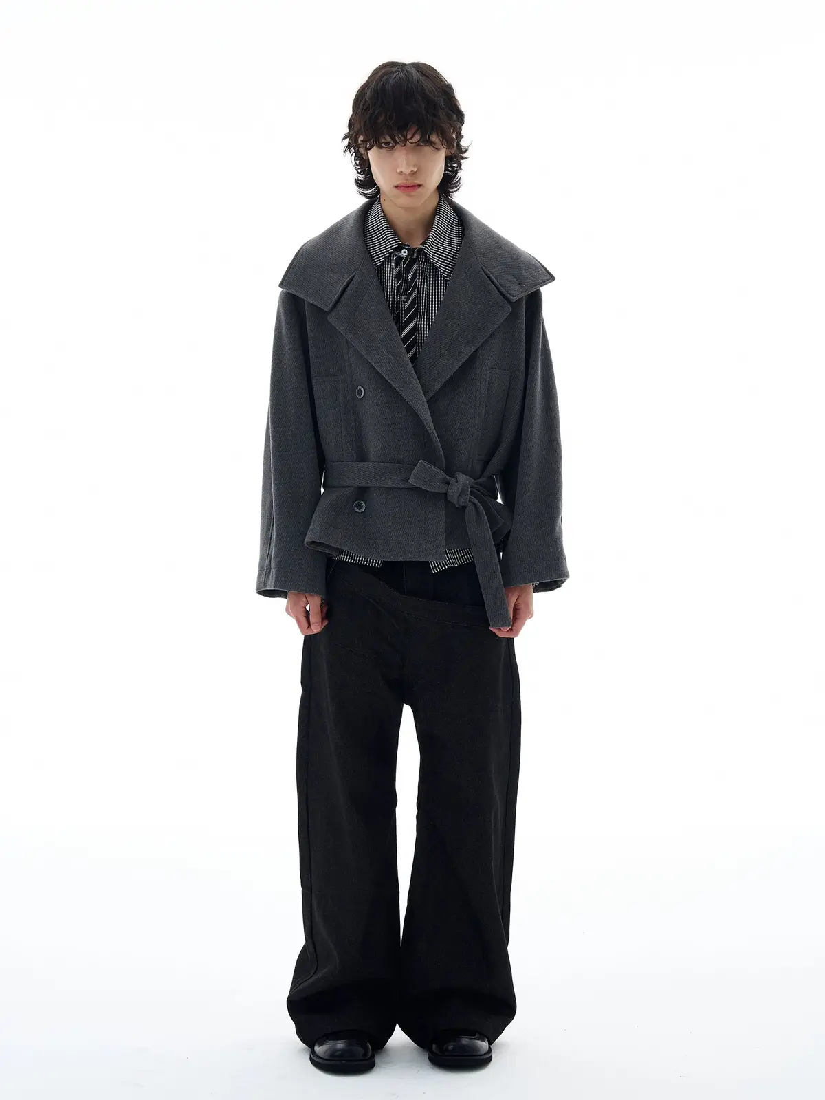 Wool Lapel Belted Short Coat | The Korean Fashion
