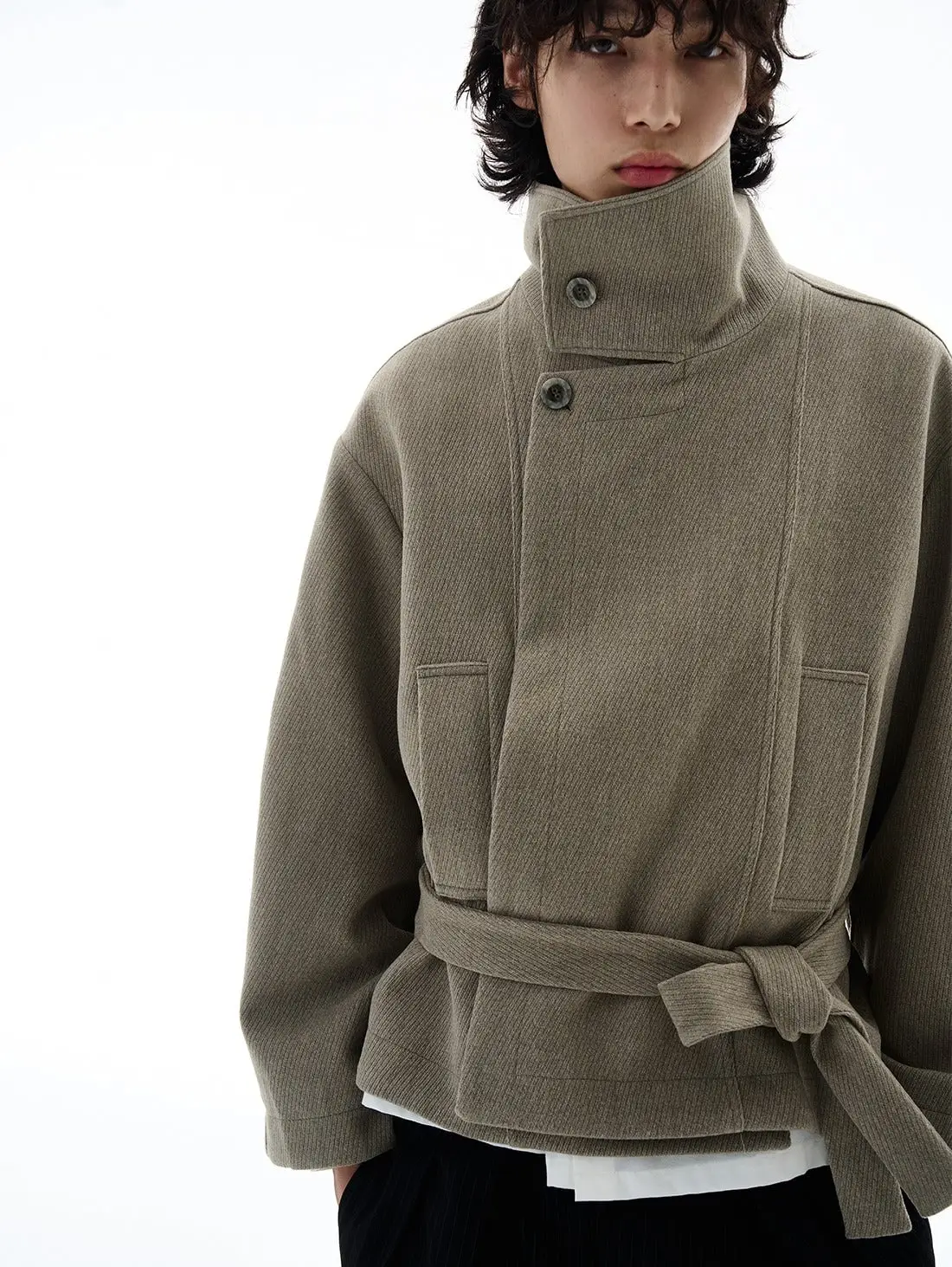 Wool Lapel Belted Short Coat | The Korean Fashion