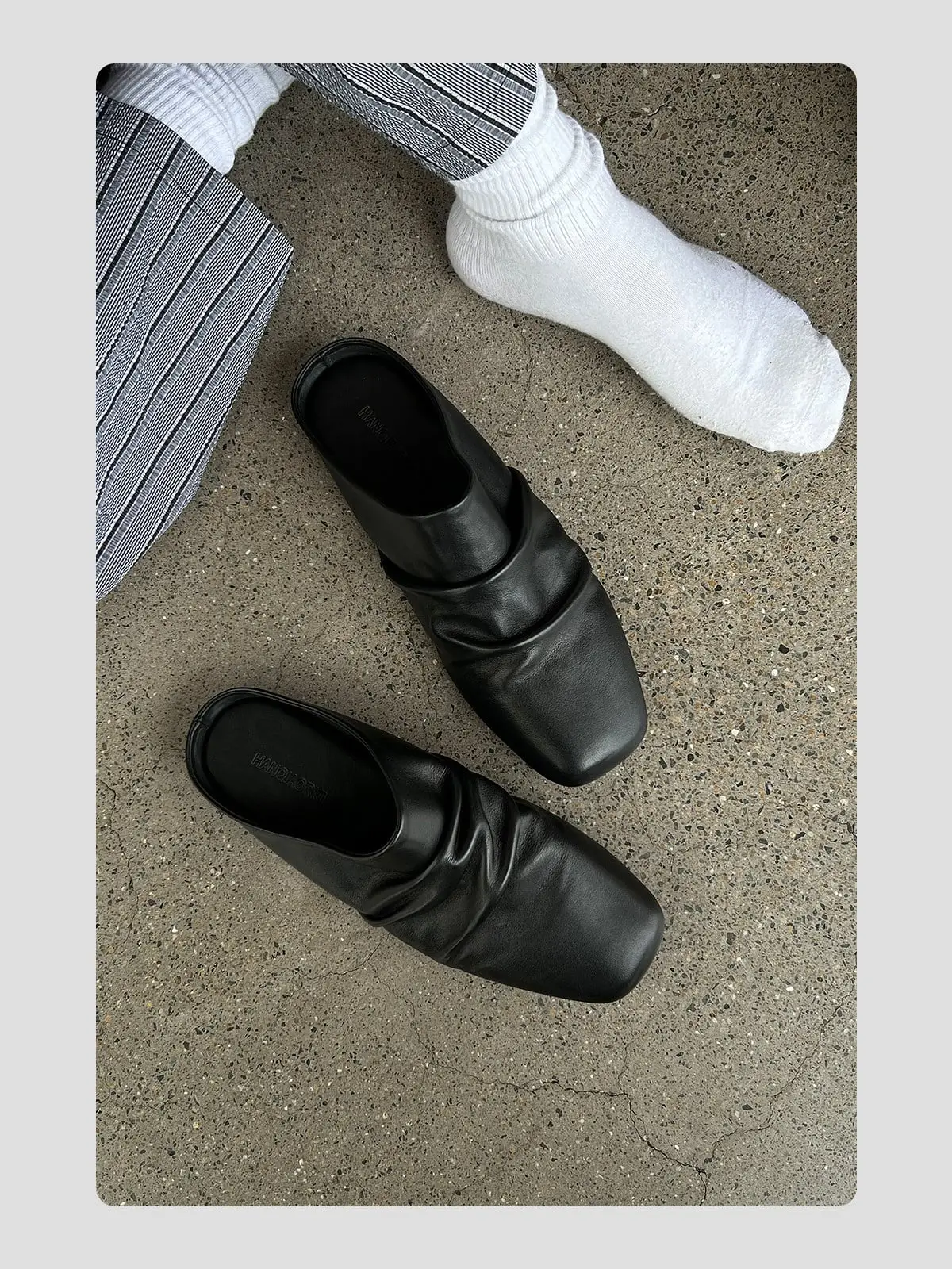 Wrinkled Cowhide Square Toe Closed Mules | The Korean