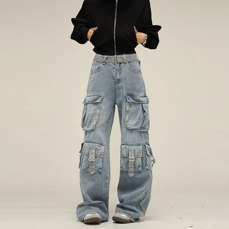 Retro Multi-pocket Cargo Jeans | The Korean Fashion