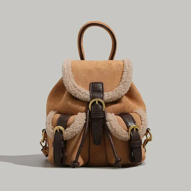 Shearling-Trim Buckle Backpack | The Korean Fashion display picture 2