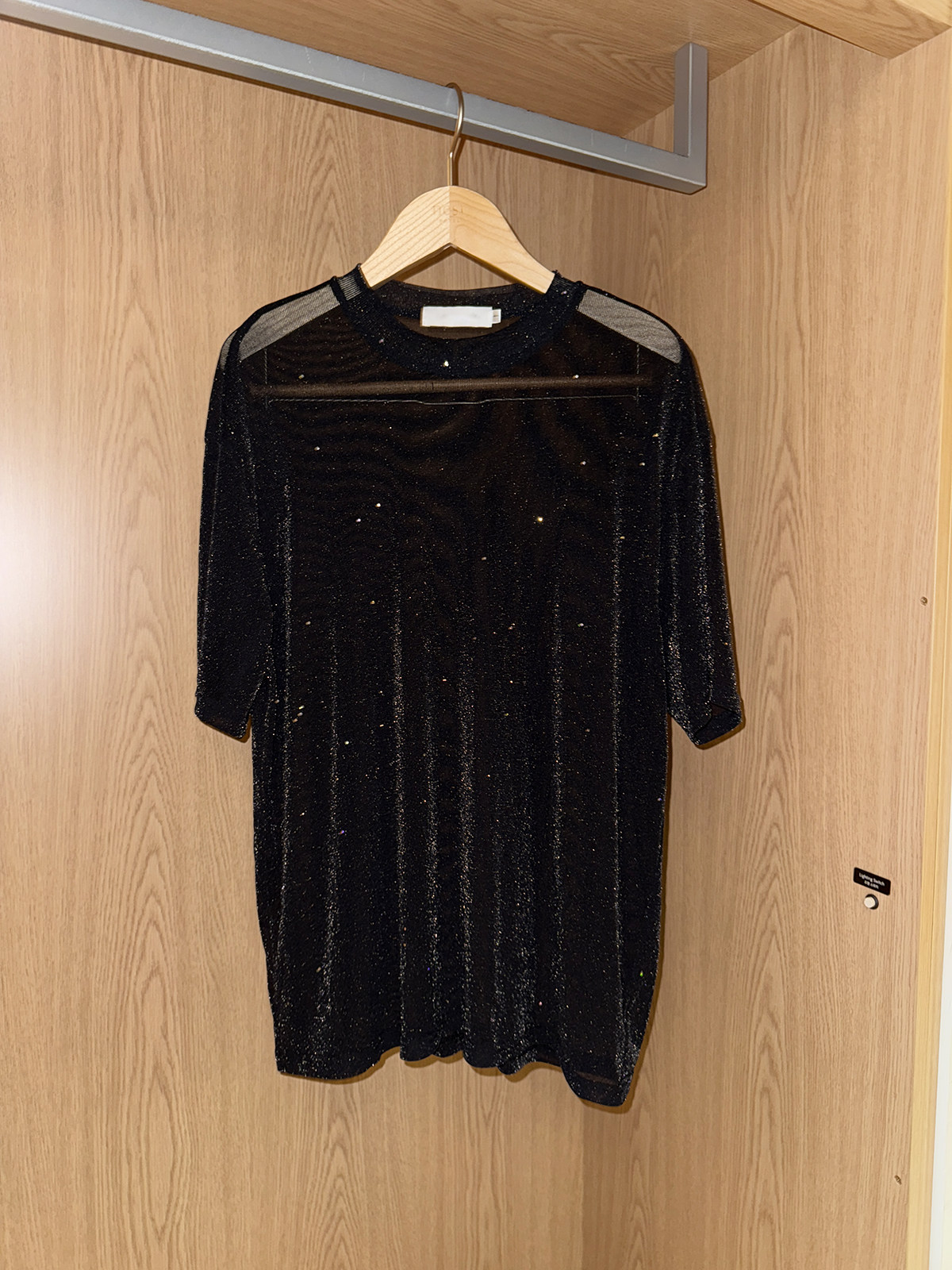 Sheer Mesh Long Sleeve T-Shirt with Metallic Shimmer