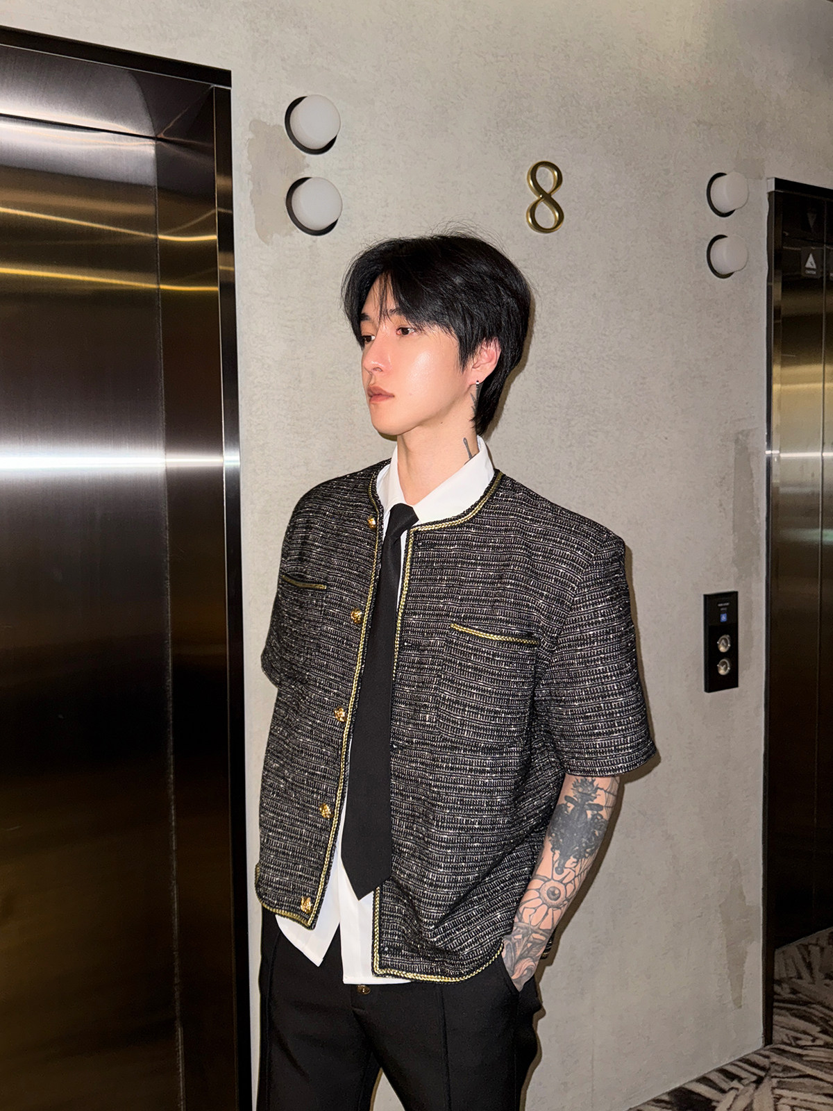 Short Sleeve Tweed Jacket | The Korean Fashion