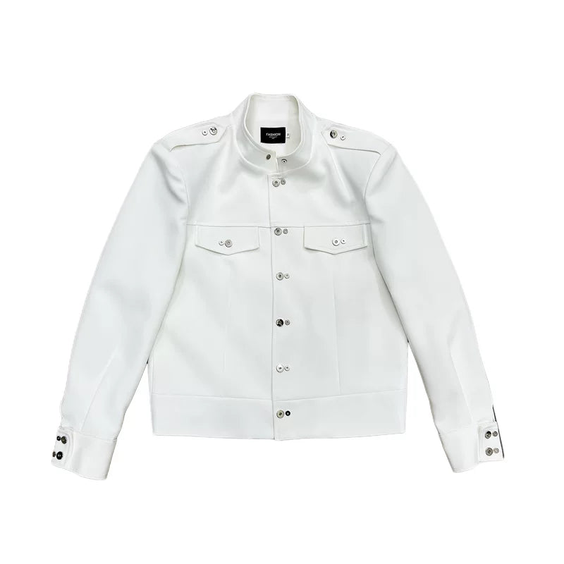 Stand Collar Metal Button Short Jacket | The Korean Fashion
