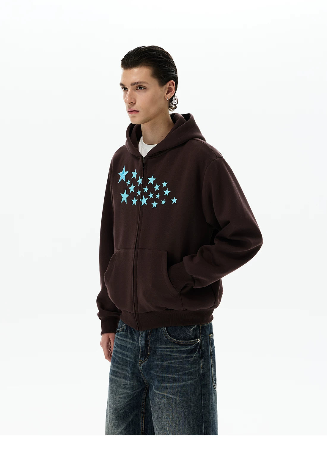 Star Print Zip Up Hooded Sweatshirt | The Korean Fashion