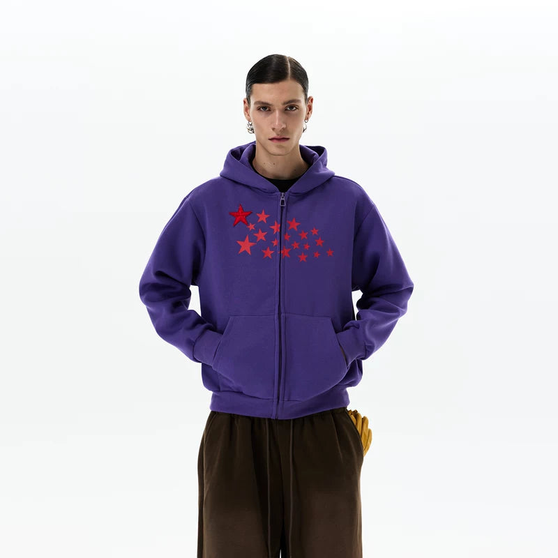 VALLAD STAR ZIP UP HOODIE Mサイズ Star Print Zip Up Hooded Sweatshirt | The Korean Fashion