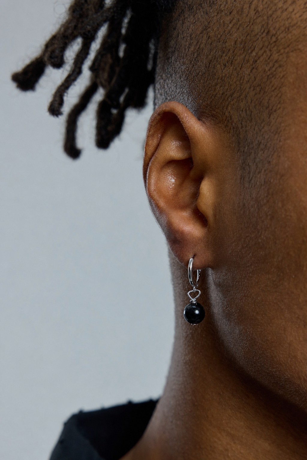 Sterling Silver Black Onyx Hoop Earrings | The Korean Fashion