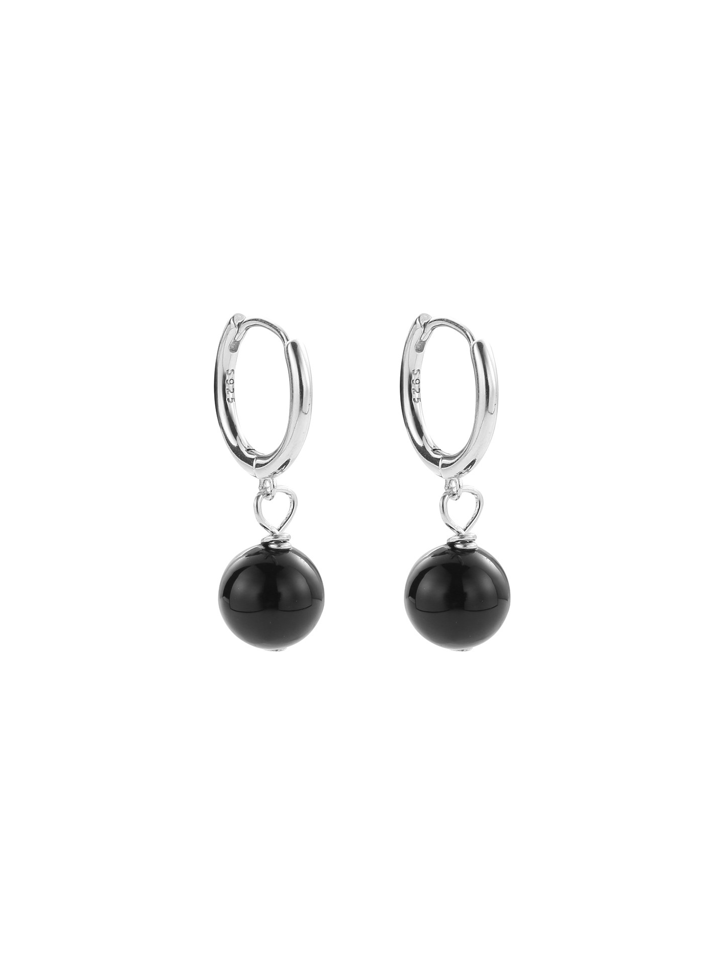 Sterling Silver Black Onyx Hoop Earrings | The Korean Fashion