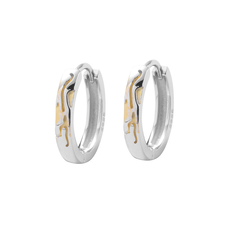 Sterling Silver Hoop Earrings with Gold Textured Detail