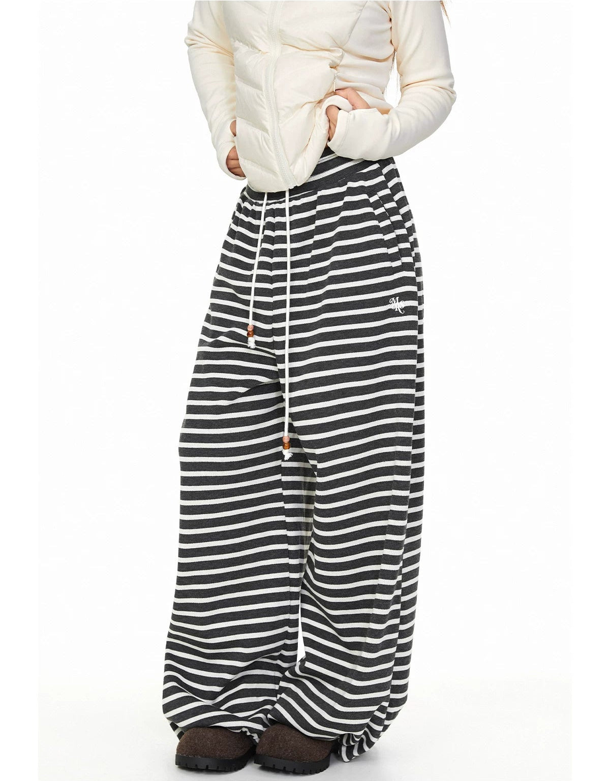 Striped Drawstring Wide-Leg Lounge Pants | The Korean Fashion 