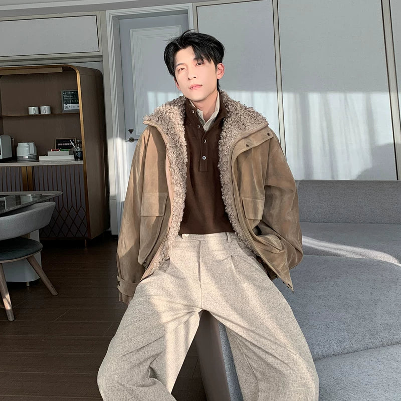 Suede Sherpa Collar Padded Jacket | The Korean Fashion