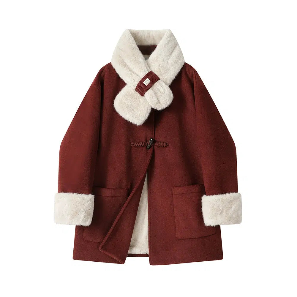 Toggle Closure Faux Fur Trim Wool Coat | The Korean Fashion