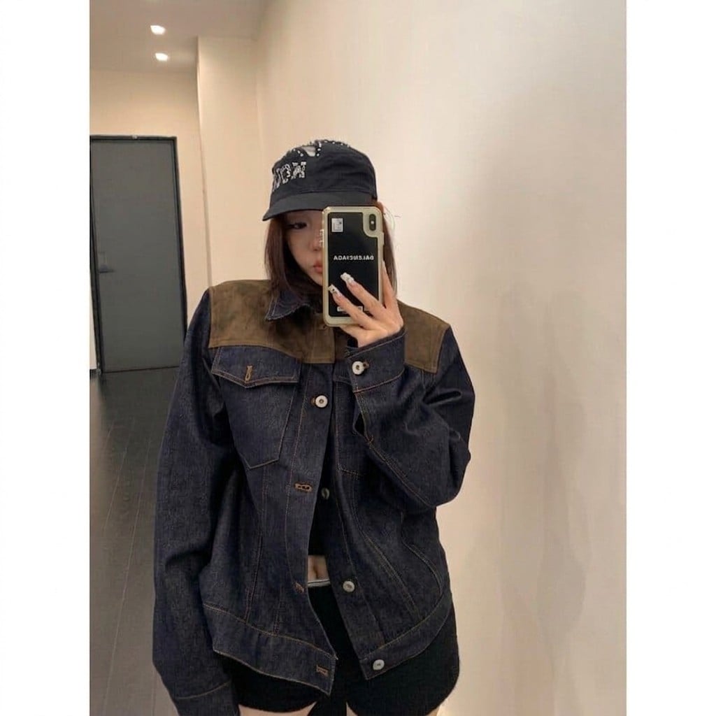 Vintage Contrast Denim Jacket | The Korean Fashion