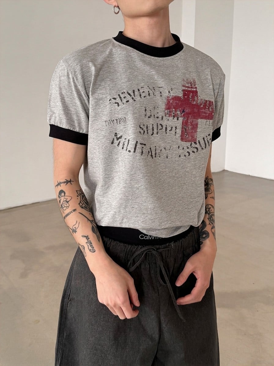 Vintage Distressed Graphic Ringer T-Shirt | The Korean Fashion