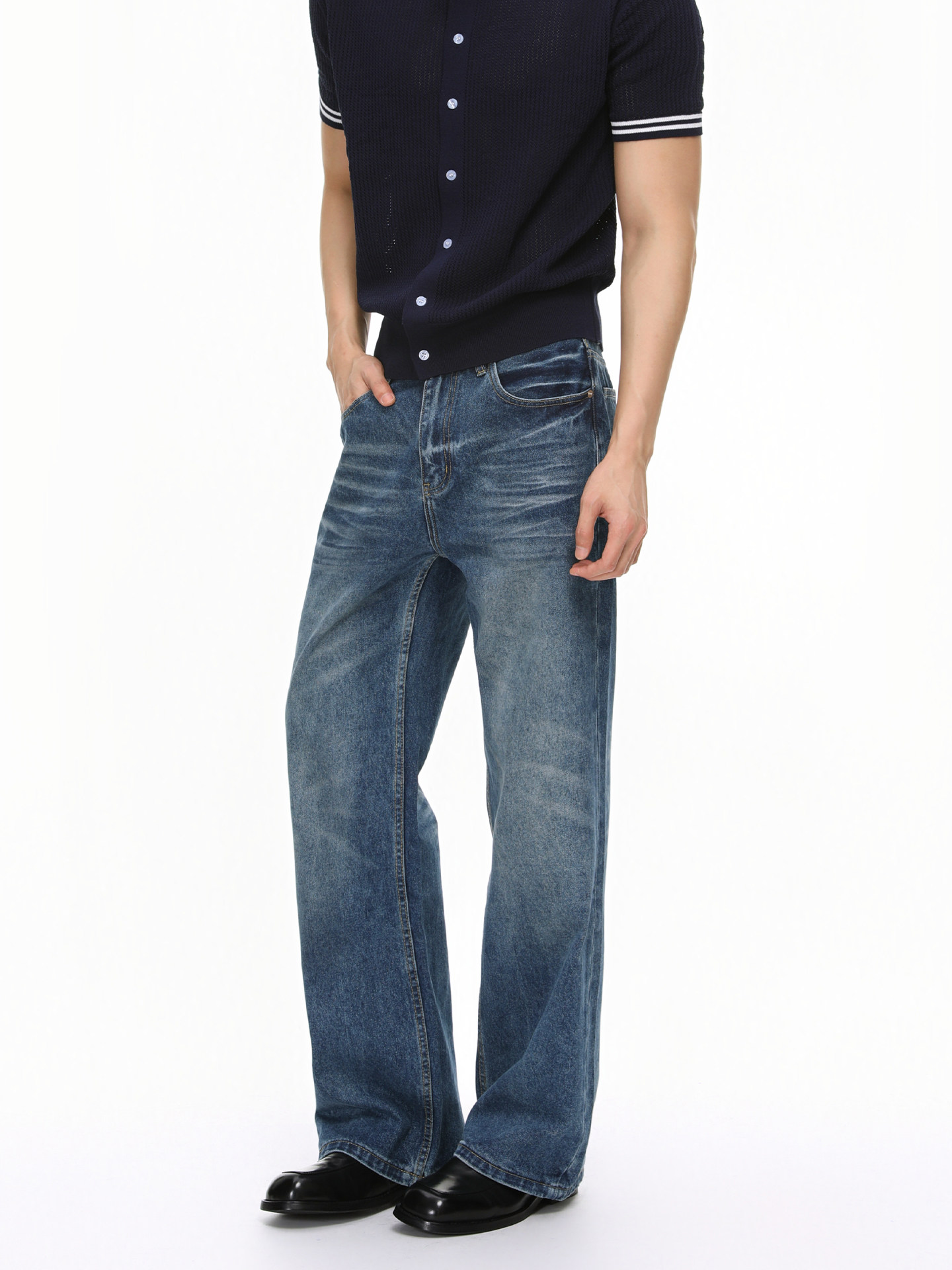 Vintage Wash Straight Leg Denim Pants | The Korean Fashion