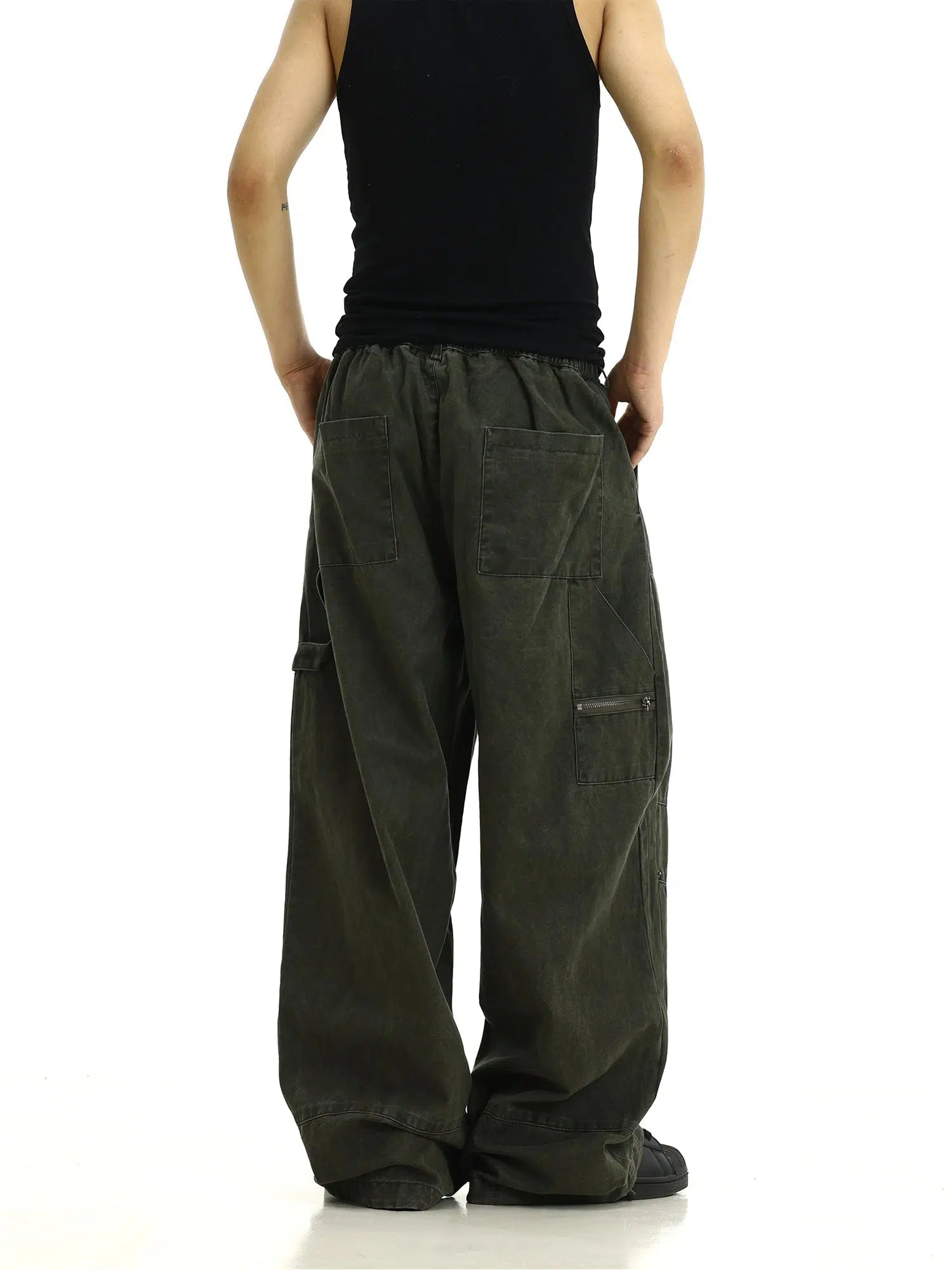 Wide-Leg Cargo Pants in Washed Charcoal | The Korean Fashion