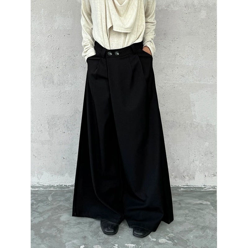 Wide-Leg Drape Silhouette Pants with Asymmetric Wrap Front