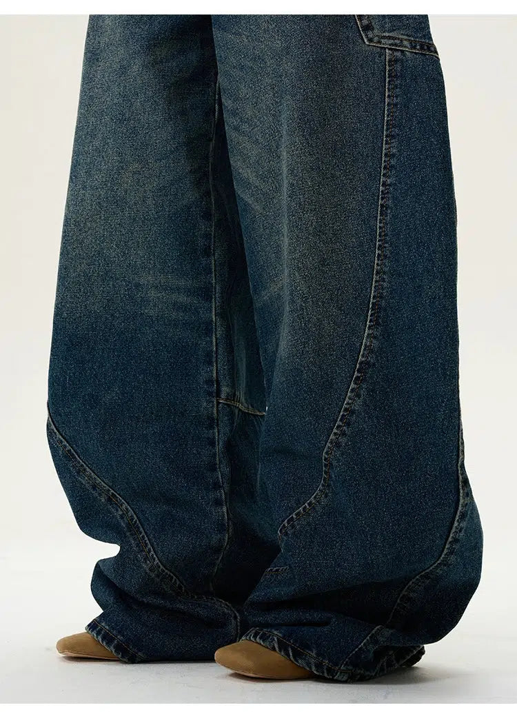 Wide-leg Scimitar Denim Pants | The Korean Fashion