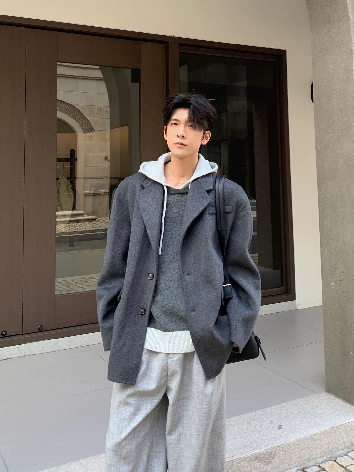 Wool Blend Short Jacket | Relaxed Fit Korean Style Blazer