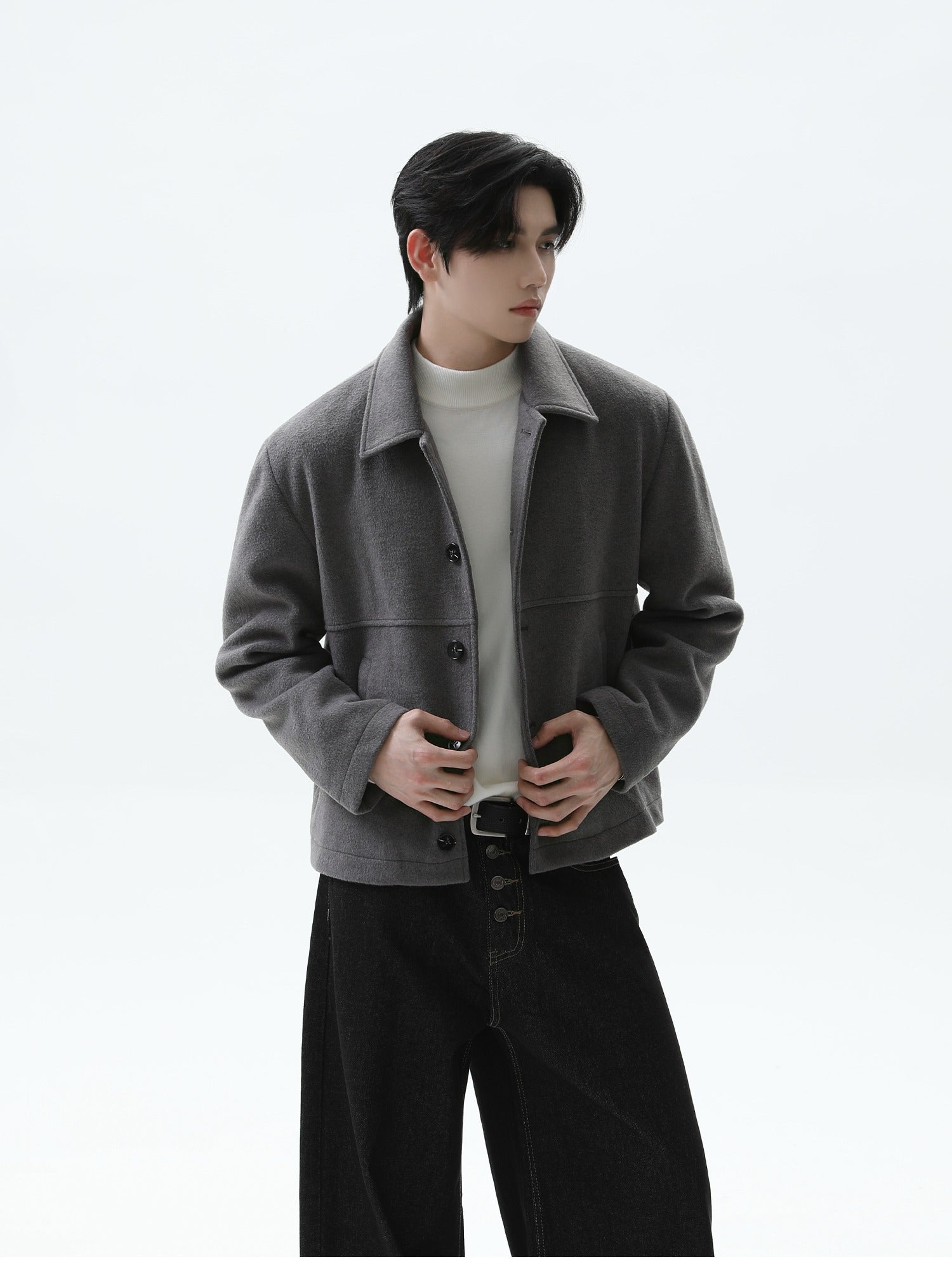 Wool Blend Single-Breasted Short Coat | The Korean Fashion