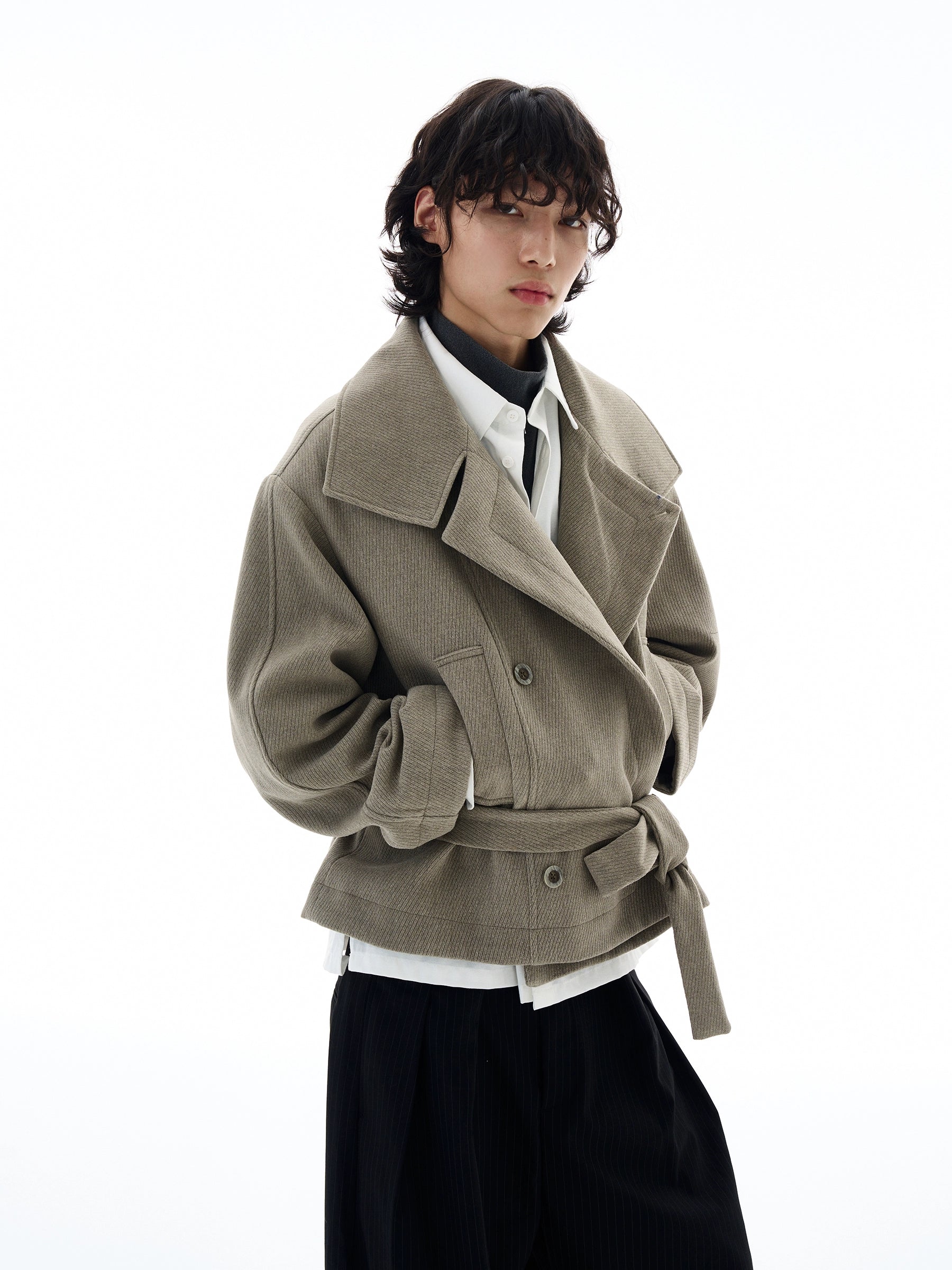 Wool Lapel Belted Short Coat | The Korean Fashion