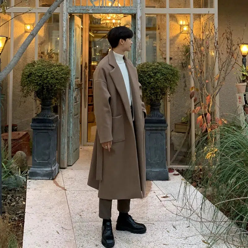 Wool Pockets Long Coat | Oversized Korean Style Outerwear