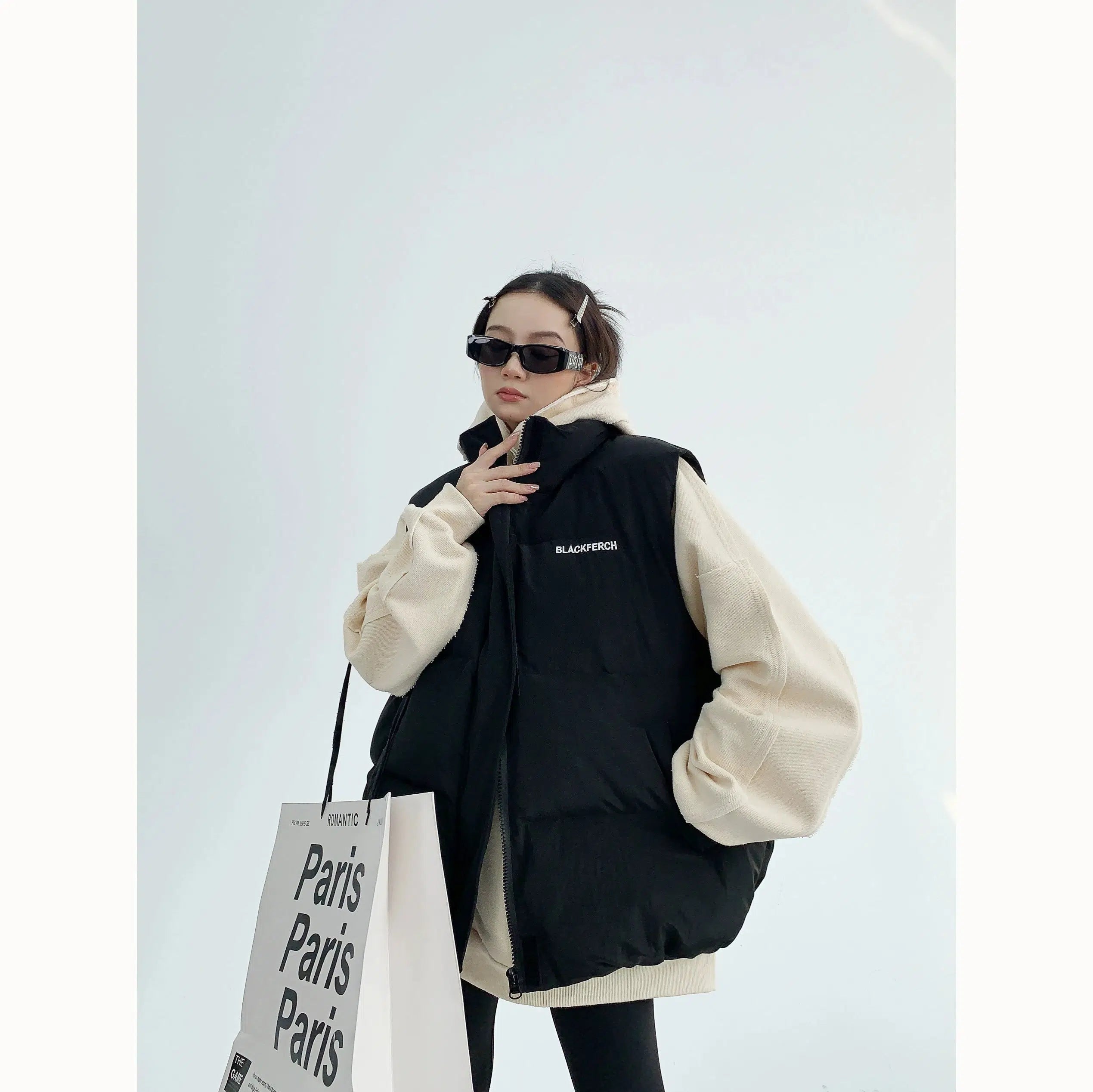 Oversized Black Puffer Hooded Vest | The Korean Fashion